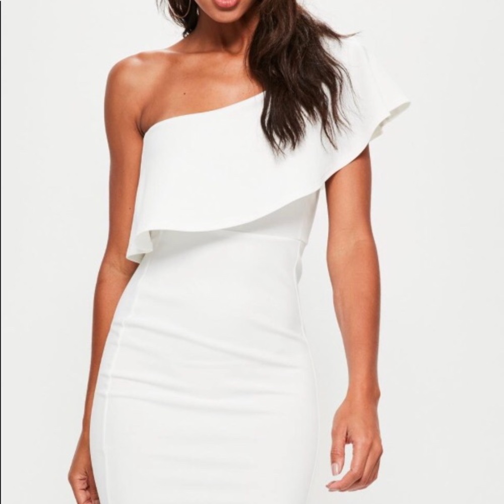 White one shoulder midi dress